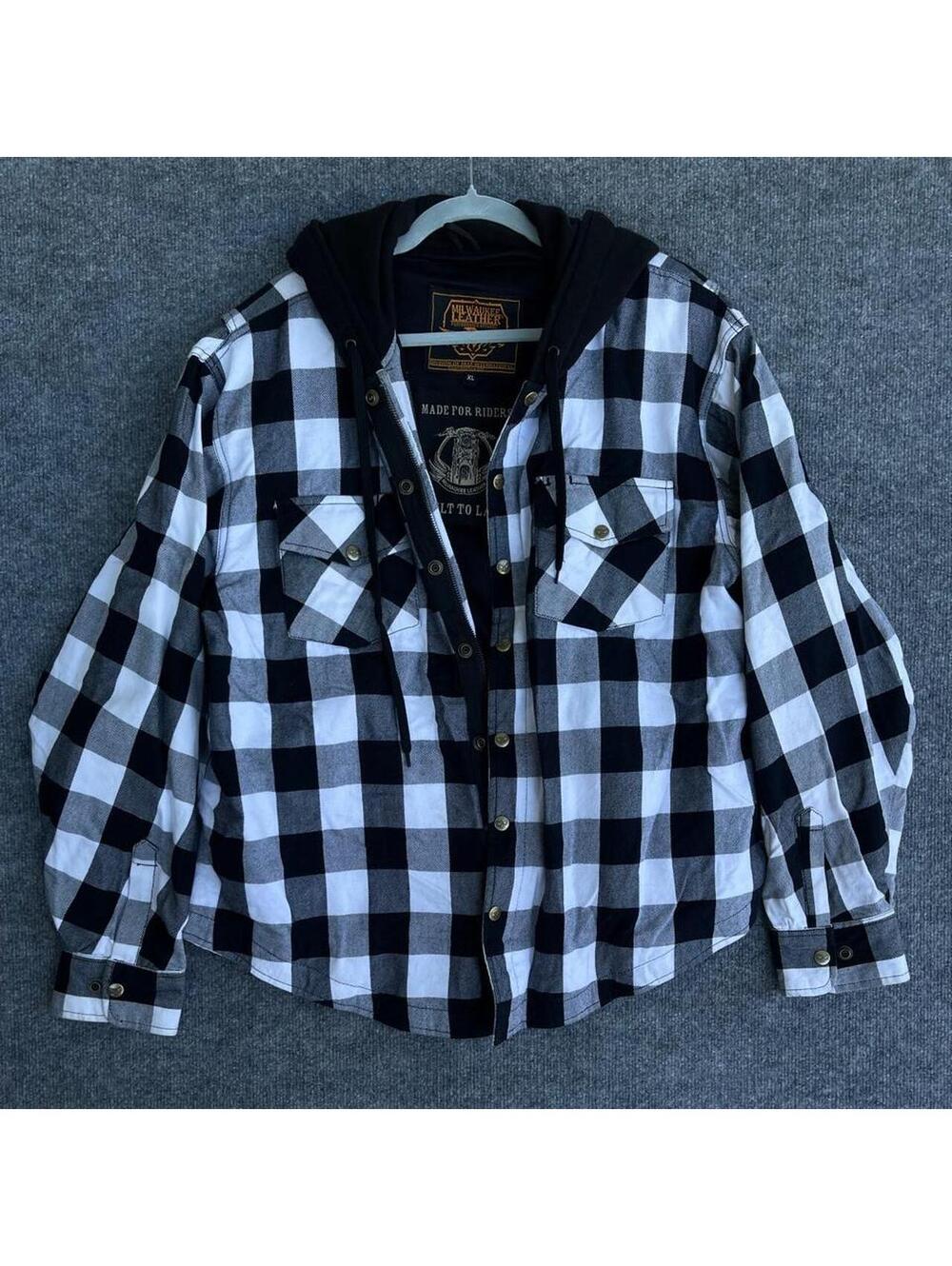 Milwaukee Leather Men’s XL Kevlar Motorcycle Riding Shirt Jacket Hooded Plaid